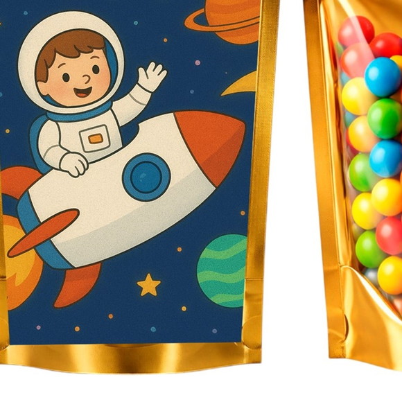 Saco Festa Metalizado Dourado 13x20 Aventura Espacial - Imagem 5