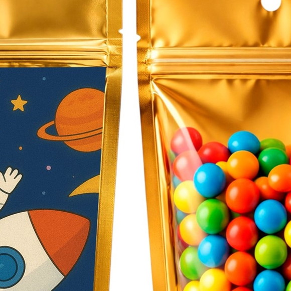 Saco Festa Metalizado Dourado 13x20 Aventura Espacial - Imagem 3