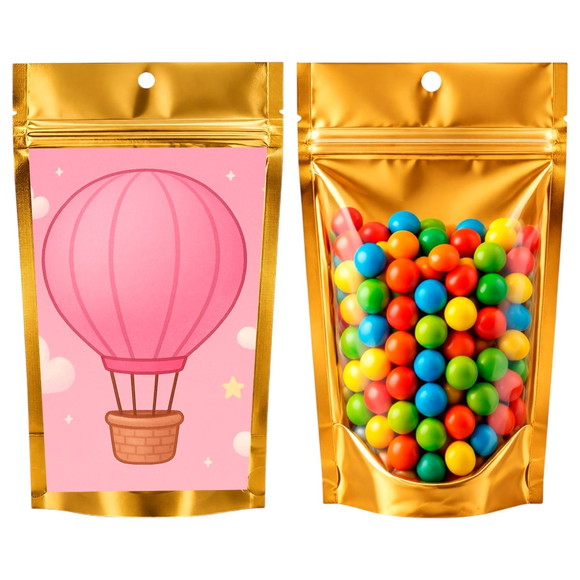 Saco Festa Metalizado Dourado 13x20 Balão de Ar Rosa