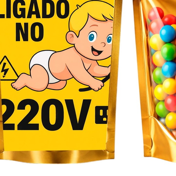 Saco Festa Metalizado Dourado 13x20 Bebê Ligado no 220v - Imagem 5