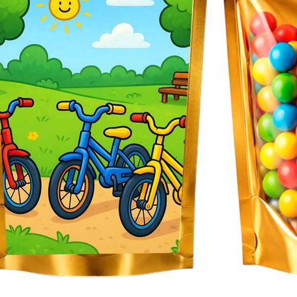 Saco Festa Metalizado Dourado 13x20 Bicicletas Coloridas - Imagem 5