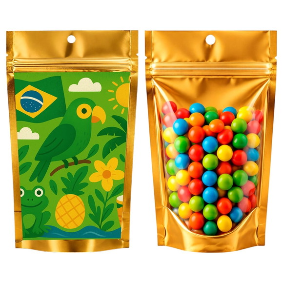 Saco Festa Metalizado Dourado 13x20 Brasil Verde Amarelo