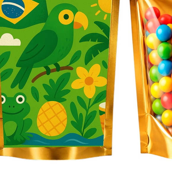 Saco Festa Metalizado Dourado 13x20 Brasil Verde Amarelo - Imagem 5