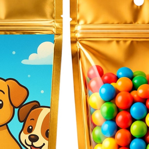 Saco Festa Metalizado Dourado 13x20 Cachorrinhos - Imagem 3