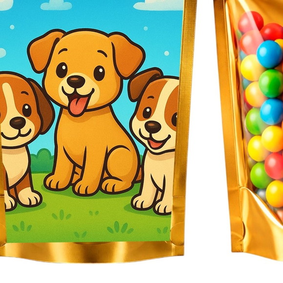 Saco Festa Metalizado Dourado 13x20 Cachorrinhos - Imagem 5