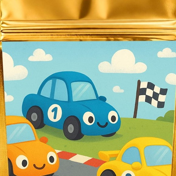 Saco Festa Metalizado Dourado 13x20 Carros de Corridas - Imagem 4