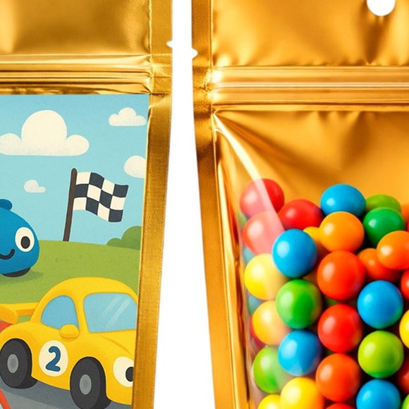 Saco Festa Metalizado Dourado 13x20 Carros de Corridas - Imagem 3