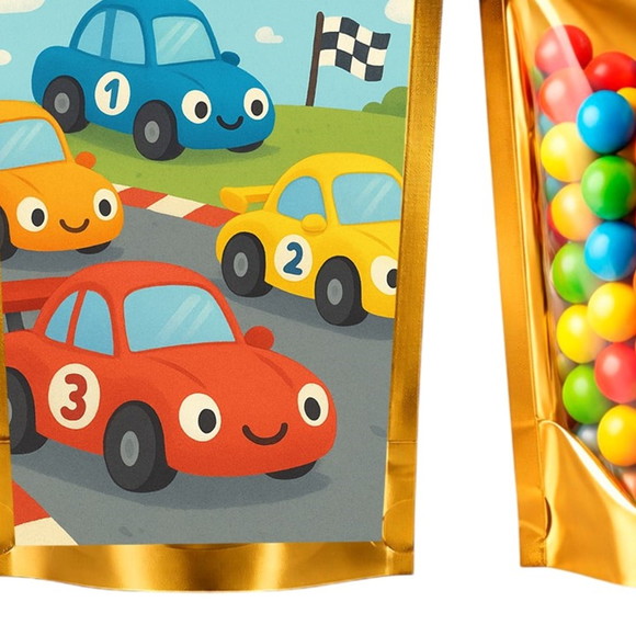 Saco Festa Metalizado Dourado 13x20 Carros de Corridas - Imagem 5