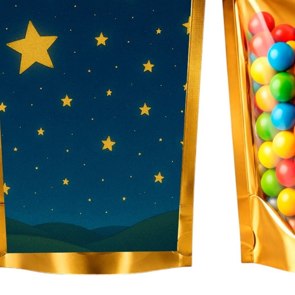 Saco Festa Metalizado Dourado 13x20 Céu Estrelado - Imagem 5