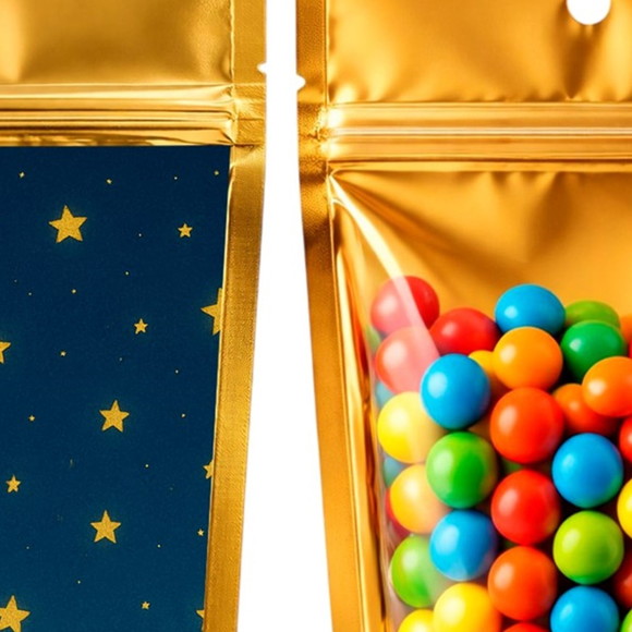 Saco Festa Metalizado Dourado 13x20 Céu Estrelado - Imagem 3