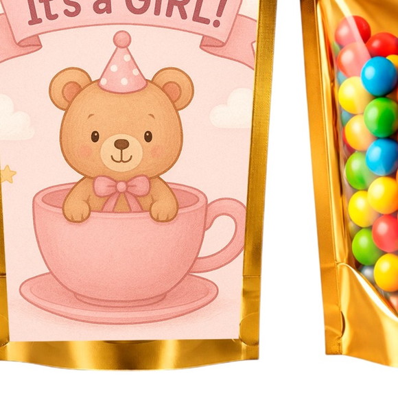 Saco Festa Metalizado Dourado 13x20 Chá de Bebê Menina - Imagem 5