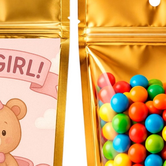 Saco Festa Metalizado Dourado 13x20 Chá de Bebê Menina - Imagem 3