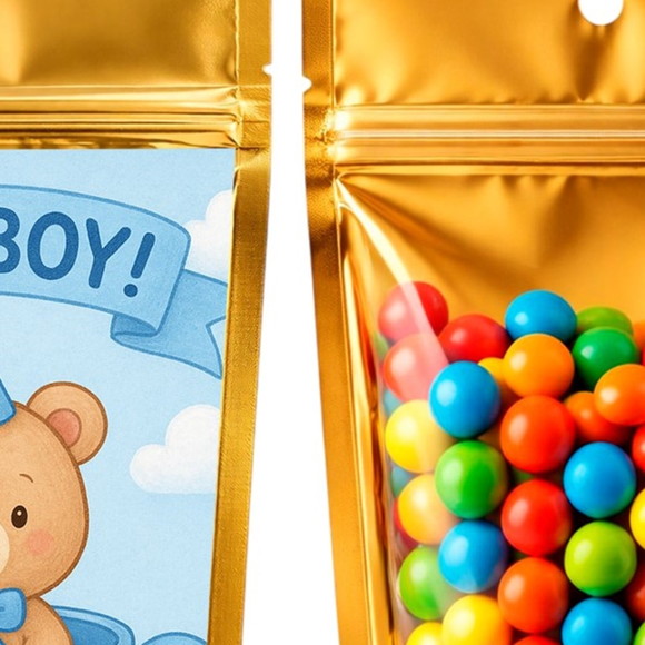 Saco Festa Metalizado Dourado 13x20 Chá de Bebê Menino - Imagem 3