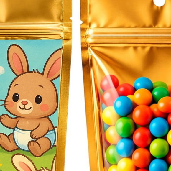 Saco Festa Metalizado Dourado 13x20 Coelhinhos Baby - Imagem 3