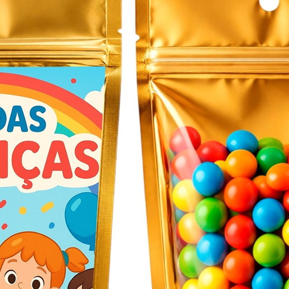 Saco Festa Metalizado Dourado 13x20 Dia das Crianças - Imagem 3