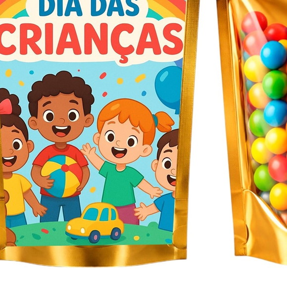 Saco Festa Metalizado Dourado 13x20 Dia das Crianças - Imagem 5