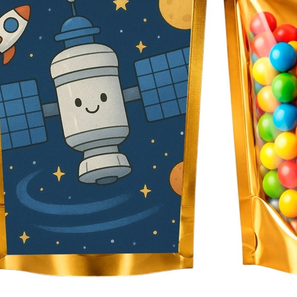 Saco Festa Metalizado Dourado 13x20 Estação Espacial - Imagem 5