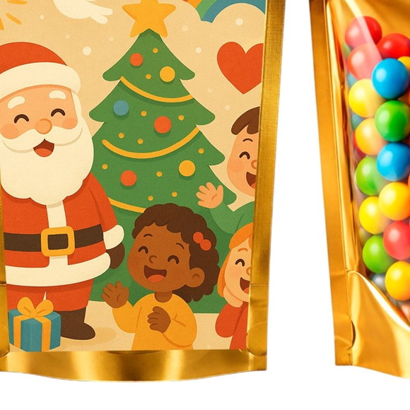 Saco Festa Metalizado Dourado 13x20 Feliz Natal - Imagem 5