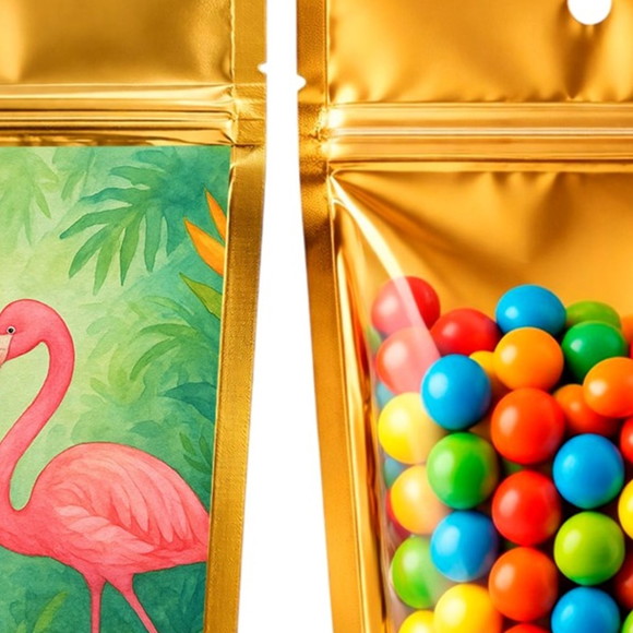Saco Festa Metalizado Dourado 13x20 Flamingo Aquarela - Imagem 3
