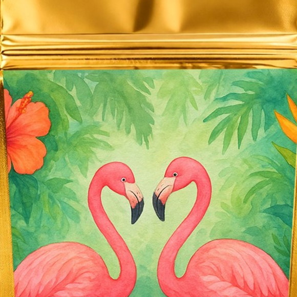 Saco Festa Metalizado Dourado 13x20 Flamingo Aquarela - Imagem 4
