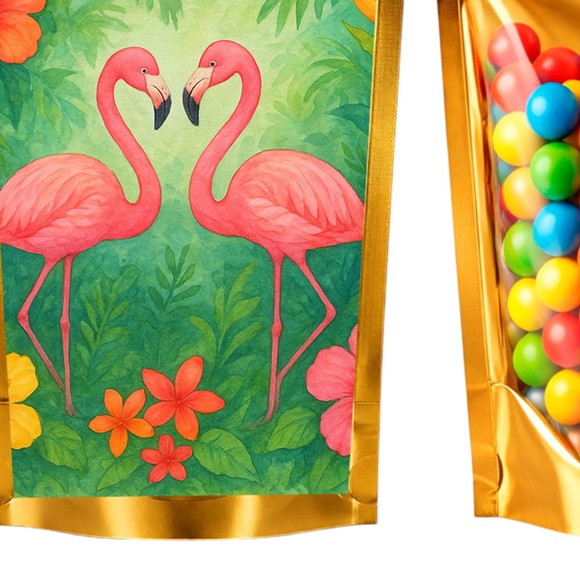 Saco Festa Metalizado Dourado 13x20 Flamingo Aquarela - Imagem 5