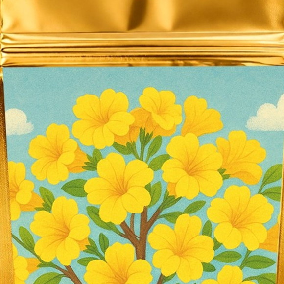 Saco Festa Metalizado Dourado 13x20 Flor de Ipê Amarela - Imagem 4