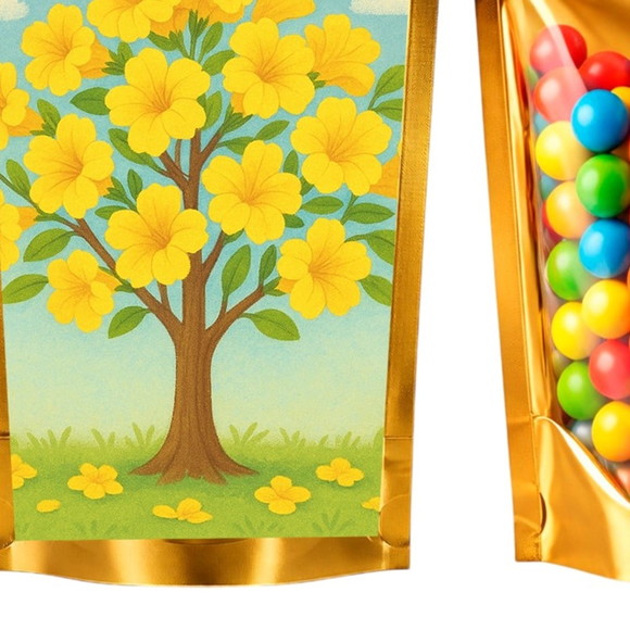 Saco Festa Metalizado Dourado 13x20 Flor de Ipê Amarela - Imagem 5