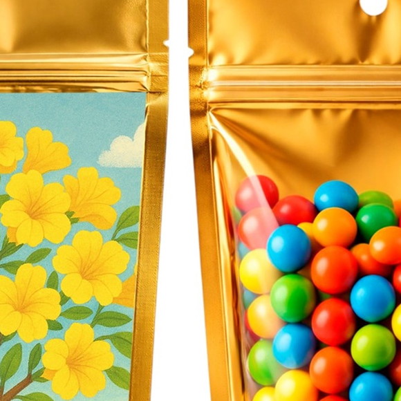 Saco Festa Metalizado Dourado 13x20 Flor de Ipê Amarela - Imagem 3