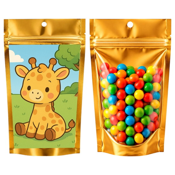 Saco Festa Metalizado Dourado 13x20 Girafinha Baby
