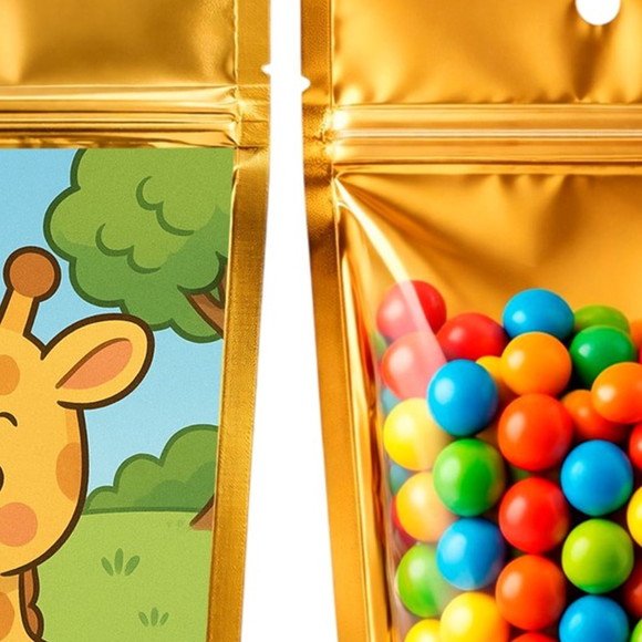 Saco Festa Metalizado Dourado 13x20 Girafinha Baby - Imagem 3