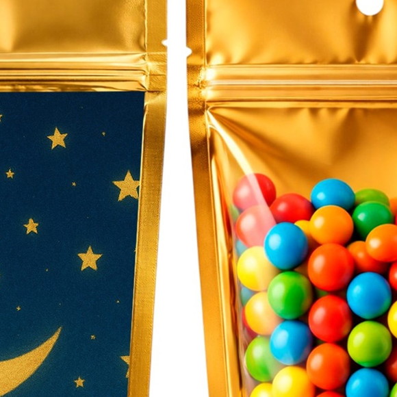 Saco Festa Metalizado Dourado 13x20 Lua e Estrelas - Imagem 3
