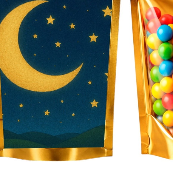 Saco Festa Metalizado Dourado 13x20 Lua e Estrelas - Imagem 5