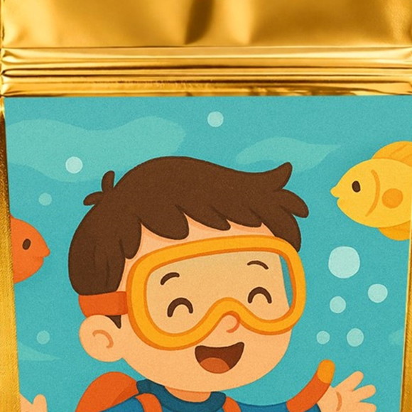 Saco Festa Metalizado Dourado 13x20 Menino Mergulhador - Imagem 4