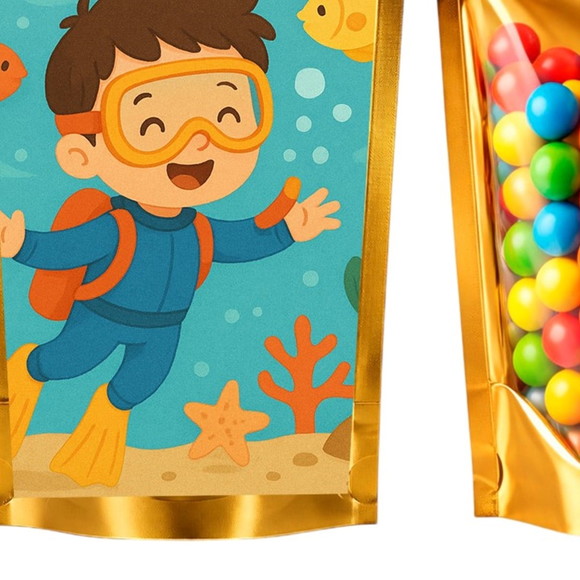 Saco Festa Metalizado Dourado 13x20 Menino Mergulhador - Imagem 5