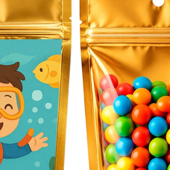 Saco Festa Metalizado Dourado 13x20 Menino Mergulhador - Imagem 3
