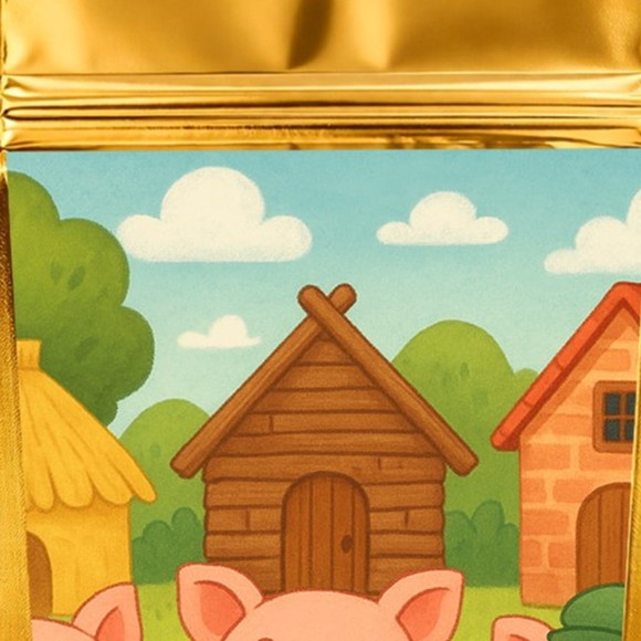Saco Festa Metalizado Dourado 13x20 os Três Porquinhos - Imagem 4