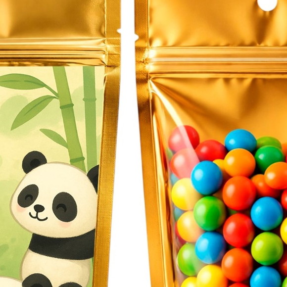 Saco Festa Metalizado Dourado 13x20 Pandinhas - Imagem 3