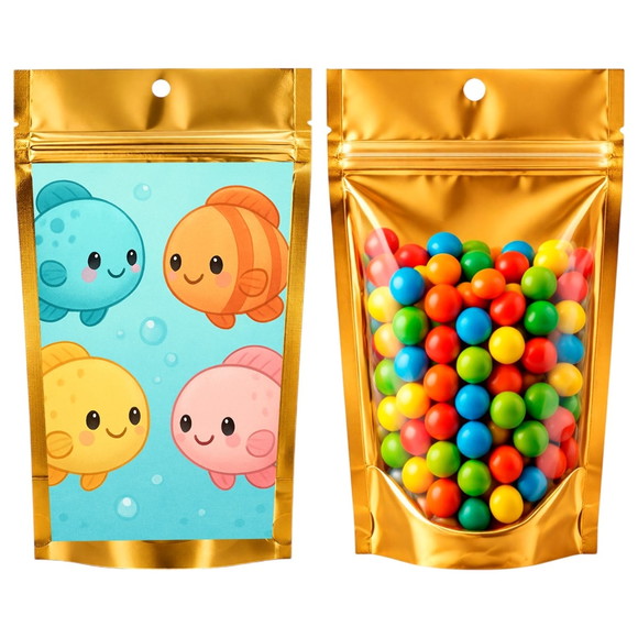 Saco Festa Metalizado Dourado 13x20 Peixinhos Baby