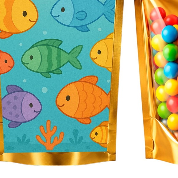 Saco Festa Metalizado Dourado 13x20 Peixinhos Coloridos - Imagem 5