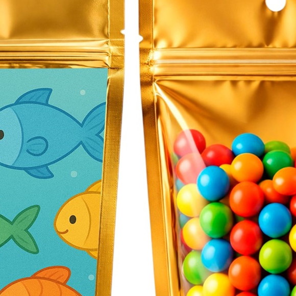 Saco Festa Metalizado Dourado 13x20 Peixinhos Coloridos - Imagem 3