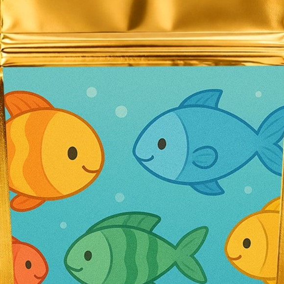 Saco Festa Metalizado Dourado 13x20 Peixinhos Coloridos - Imagem 4