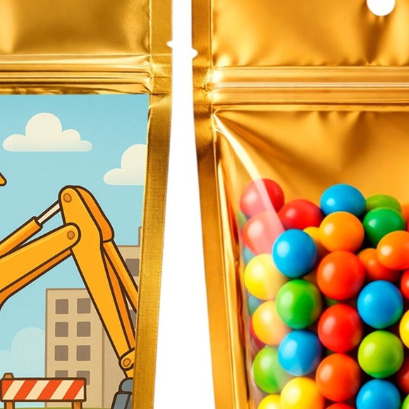 Saco Festa Metalizado Dourado 13x20 Retroescavadeira - Imagem 3