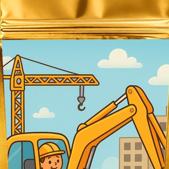 Saco Festa Metalizado Dourado 13x20 Retroescavadeira - Imagem 4