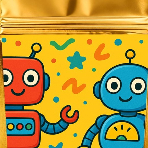 Saco Festa Metalizado Dourado 13x20 Robôs Divertidos - Imagem 4