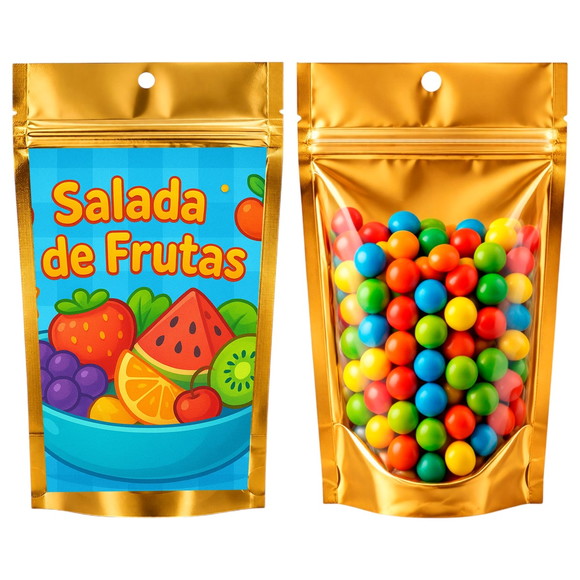 Saco Festa Metalizado Dourado 13x20 Salada de Frutas