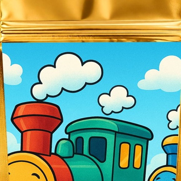 Saco Festa Metalizado Dourado 13x20 Trens Antigos - Imagem 4