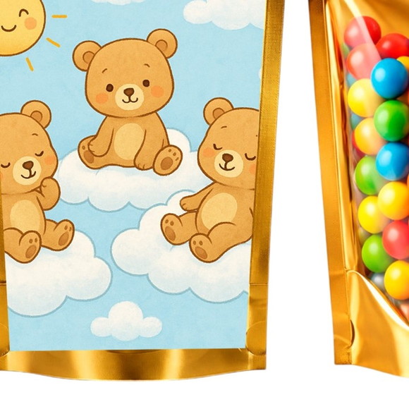 Saco Festa Metalizado Dourado 13x20 Ursinhos na Nuvem - Imagem 5