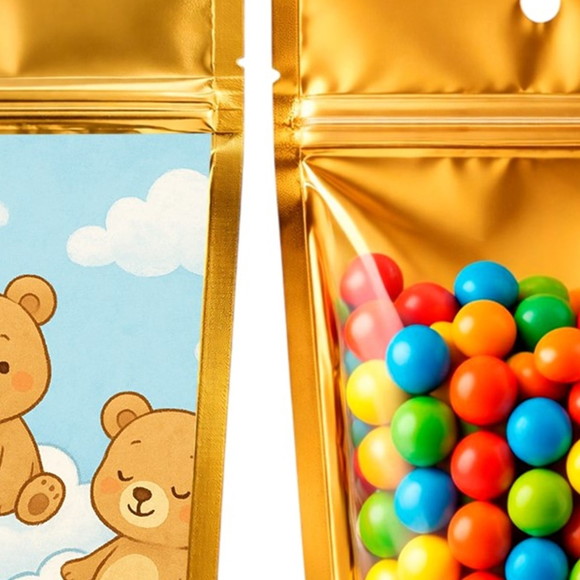 Saco Festa Metalizado Dourado 13x20 Ursinhos na Nuvem - Imagem 3