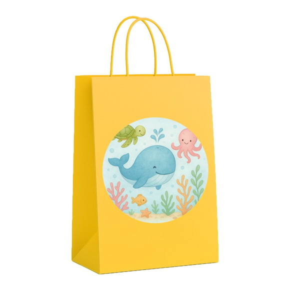 Sacola de Papel Personalizada Infantil Baleia Aquarela