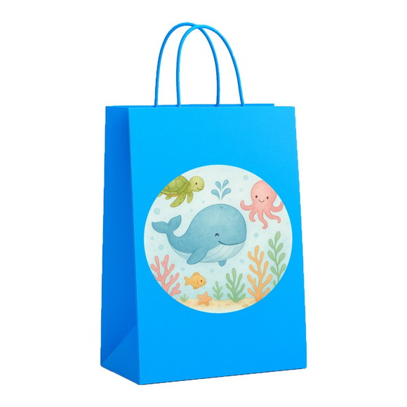 Sacola de Papel Personalizada Infantil Baleia Aquarela - Imagem 2